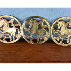 Brass Trivet Set of Three-Brass Unicorn Hot Plate Metal Brass Plant Stand